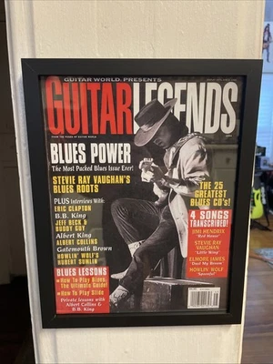 Stevie Ray Vaughn Wooden Framed Picture Measuring 8.5 x 11 Inches Vintage Gift - Image 1 of 4