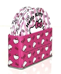 Hello Kitty Coaster Set with Tin Holder Pink Stripes Metal Cork Sanrio 2024 6PCS - Picture 1 of 19