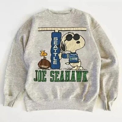 Seattle Seahawks Vintage Años 90 Snopy Ash Sudadera Unisex AN60855 Foto 1 de 2