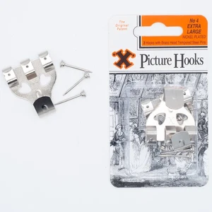 X Picture Hooks and Brass Head Pins Nickel Plated No.4_Pack of 2 - Picture 1 of 3