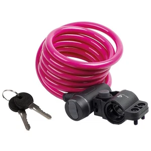 Pink 10mm Spiral Cable Lock with Key & Seatpost Frame Bracket - Durable, - Picture 1 of 2