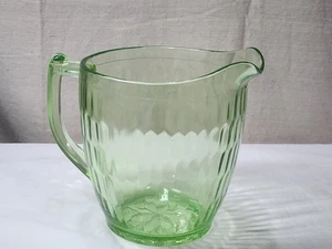 Vintage Green Uranium Depression Glass Jeannette Hex Optic Honeycomb Pitcher - Picture 1 of 8