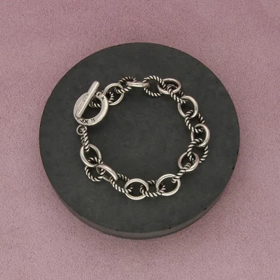 sterling silver twisted & solid link cable chain toggle bracelet size 7.5in - Image 1 of 3