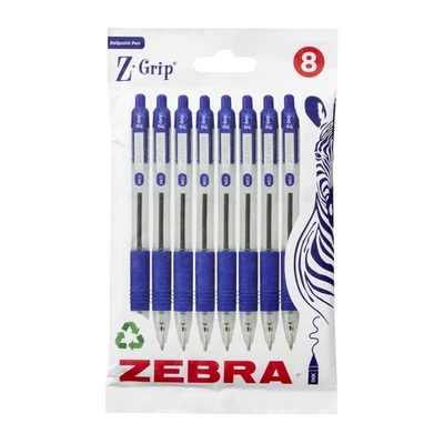 Zebra ручка Z захват синий шариковые ручки с карман зажим 8pk, выдвижной синий чернила  - Изображение 1 из 4