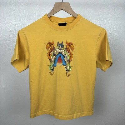 Vintage Y2k Dragon Anime Flames Punk Graphic T Shirt Size Small Yellow 90’s - Image 1 of 4