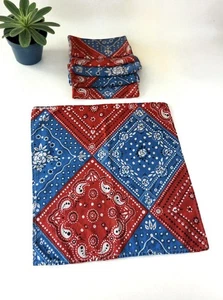 Vintage Spring Mills Bandana Druck rot & blau Stoffserviette 6er Set - Bild 1 von 13