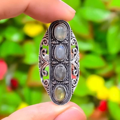 Anillo de joyería de regalo de plata de ley 925 con piedras preciosas de labradorita talla 7 p206 Foto 1 de 4