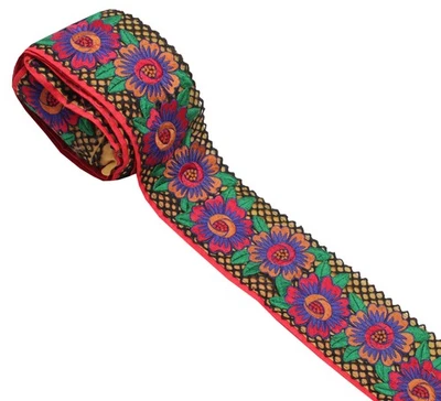 Sushila Vintage Mustard Saree Border Indian Craft Sewing Trim Embroidered Lace - Image 1 of 4