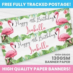 PERSONALISED FLAMINGO BIRTHDAY BANNER ANY NAME PARTY DECORATION - Picture 1 of 3