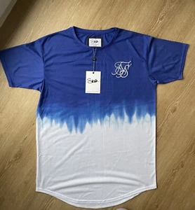 SIKSILK Sik Silk Designer T-Shirt Gr. XL Dip Dye Blau Weiß Curved Hem Tee * NEU - Bild 1 von 3