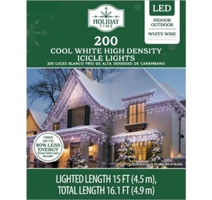 200 Cool White LED High Density Christmas Icicle Lights White Wire Holiday Time - Picture 1 of 5