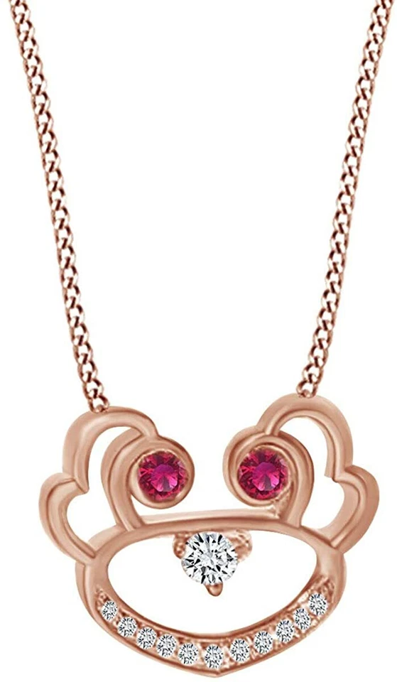 Collar colgante mono plata esterlina diamante redondo simulado rubí y diamante simulado Foto 1 de 1