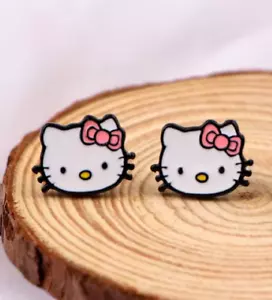 Lindos pendientes Hello Kitty cara blanca rosa lazo nuevos - Imagen 1 de 2