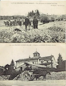 2 CPA MARNE 1914-17 : Vue générale de SOMME TOURBE + L'église de SOMME TOURBE - Picture 1 of 1