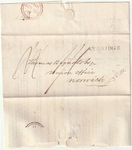 1818 WELLS S PENNY POST Nr. 5 R/H & AXBRIDGE 1/1d PORTO NACH NORWICH UNION VERSUR - Bild 1 von 2