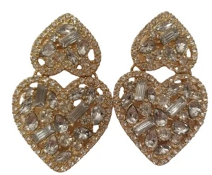Heart Shaped Earrings Fashion Jewelry Crystal Rhinestone Dangle Drop New - Picture 1 of 6