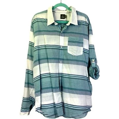 HAWKINGS MCGILL Teal & White Stripe Cotton Button Down Shirt - XLarge - Image 1 of 4