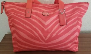 COACH Devin Orange Zebra Pattern Nylon Getaway Overnight Bag Tote & Pouch F77526 - Picture 1 of 12