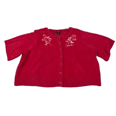 Torrid Marilyn Monroe Cardigan Sweater Women 6 Red Nylon Acrylic Soft Mom Floral - Image 1 of 4