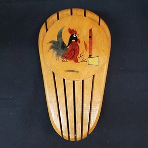 VTG Wood Knife Block w/Rooster Wall Hanger made in Japan. Aprox 9" - Picture 1 of 10