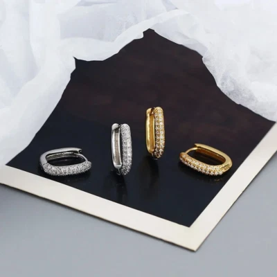 Damen Ohrringe Creole Gold Weißgold 18 K vergoldet Ohrringe Zirkon Opal Stein - Bild 1 von 4