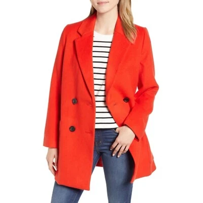 Abrigo Madewell Hollis Talla XS Doble Pecho Mezcla Lana Amapola Brillante Naranja Rojo Foto 1 de 4