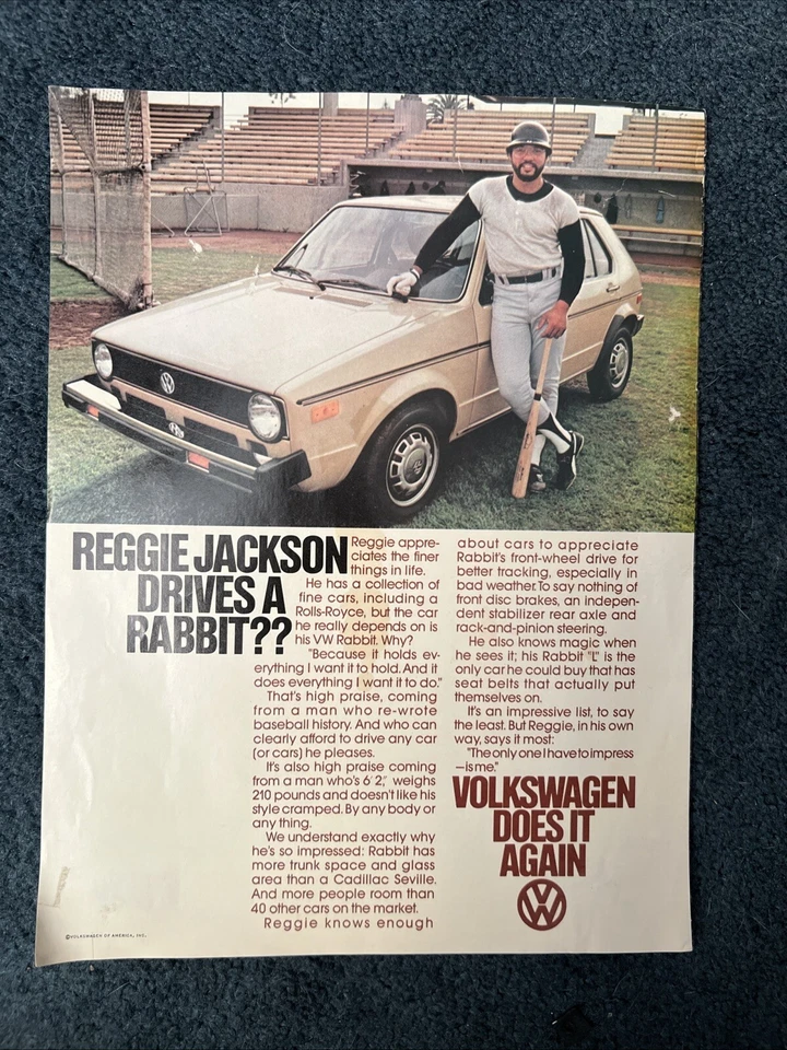 Vintage REGGIE JACKSON Volkswagen Print AD New York Yankees - Image 1 of 1