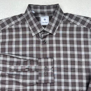 Men's XL David Donahue Checkered Button-Down Casual Dress Shirt in Grey Black - Picture 1 of 8