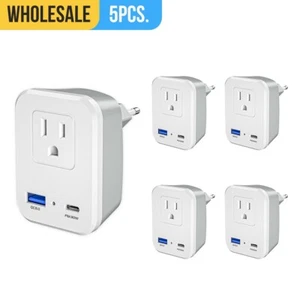 5pcs Adattatore Spina Viaggio Europa Tipo C Convertitore Doppio USB per USA a Europa - Foto 1 di 14
