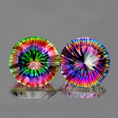 14.00 mm 2 pc Round Concave Cut AAA Fire Rainbow Mystic Quartz Natural {Flawless - Image 1 of 2
