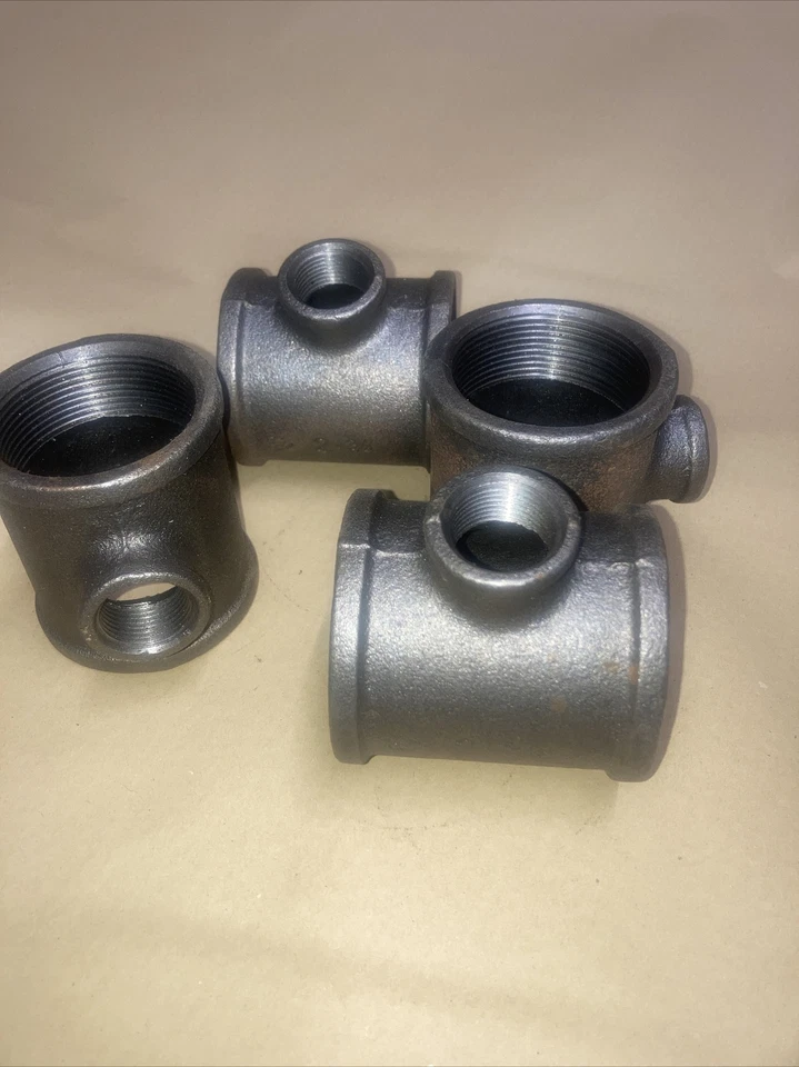 4x Malleable Iron 2” Reducing Tee Pipe Fittings 2” To 3/4” - Image 1 of 1