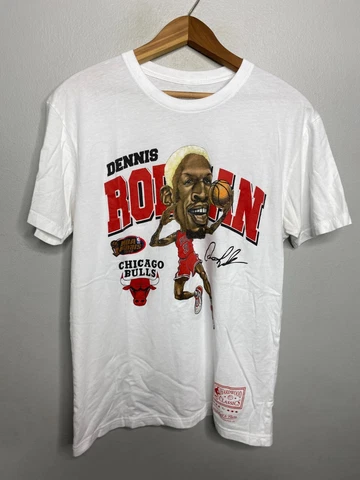 NBA Dennis Rodman Chicago Bulls Cartoon Crew Men's Size Medium White B39 Cover