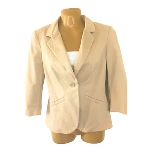 Blazer beige marrone accademia leggero preppy insegnante corpo giacca vita corta XS NUOVO SENZA ETICHETTE - Foto 1 di 5