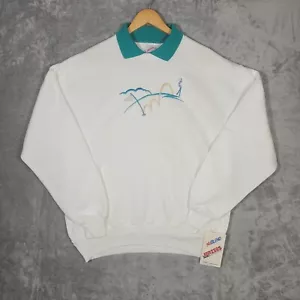 NOS Vtg Jerzees Sweatshirt Mens Large White Green Golf Streetwear Mens USA - Picture 1 of 8