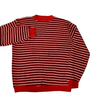 Vtg 60 70’S Men’s MOD Red STRIPE Knit HIPPIE Hipster Long Sleeve Sweater Shirt M - Picture 1 of 6