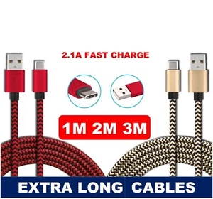 UK Strong Braided Nylon Fast USB C 3A Type C Data Sync Charger Charging Cable - Picture 1 of 26