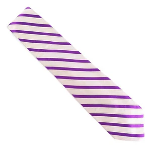 The Men's Store Bloomingdales Men Tie 100% Silk Striped Beige Purple 60x3.5 NWOT - Picture 1 of 5