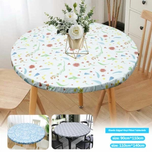 Vinyl Tablecloth Round Fitted Elastic Edged Waterproof Table Cover Protector`/⇕ - Picture 1 of 14