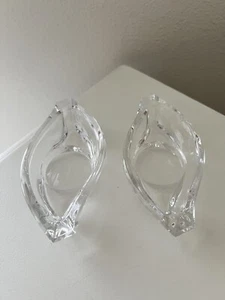 ORREFORS | Full Lead Crystal WAVE | Set of 2 Votive Candle Holders - Picture 1 of 6