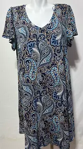 Tahari 1X Women Swing Dress Blue Paisley Rayon New NWT - Picture 1 of 7
