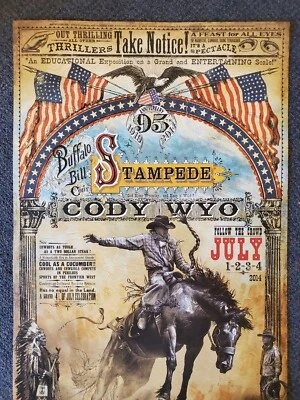 Cody Wyoming Buffalo Bill Stampede Rodeo poster Bob Coronato old cowboy western - Image 1 of 4