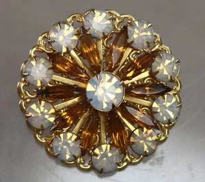 Vintage Rhinestones Brooch Prong set  1 7/8" RD Gold tone - Picture 1 of 5