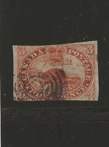 Canada Scott #4 used 3p red Imperforate Beaver, wove paper, bullseye cancel, fin - Picture 1 of 2