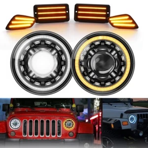 AUXBEAM 7" LED Headlight Turn Lamp + Side Marker Lamp For Jeep Wrangler TJ 97-06 - Picture 1 of 12