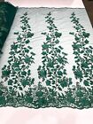3-D Floral Lace with Pearls Embroidery and Scallops Fabric by Yard. Hunter Green