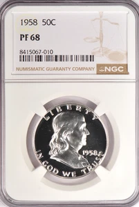 1958 Franklin Half Dollar Proof NGC PF 68 PR68 Frosty Coin 50C - Picture 1 of 2