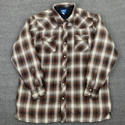Wrangler Flannel Shirt Jacket Mens 2XL Brown Plaid Pearl Snap Shacket Chore - Image 1 of 4