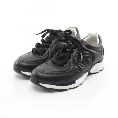 Tênis CHANEL COCO Mark couro preto branco usado logotipo feminino #38 CC - Imagem 1 de 4