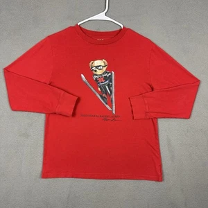 Polo Ralph Lauren Shirt Youth Large 14-16 Red Long Sleeve Polo Bear Skiing READ - Picture 1 of 16