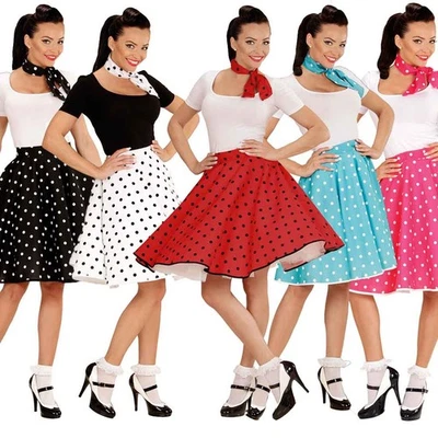 AMAKANDO Gepunkteter Tellerrock mit Halstuch 50er Rockabilly Outfit Swing Rock Rock n Rol